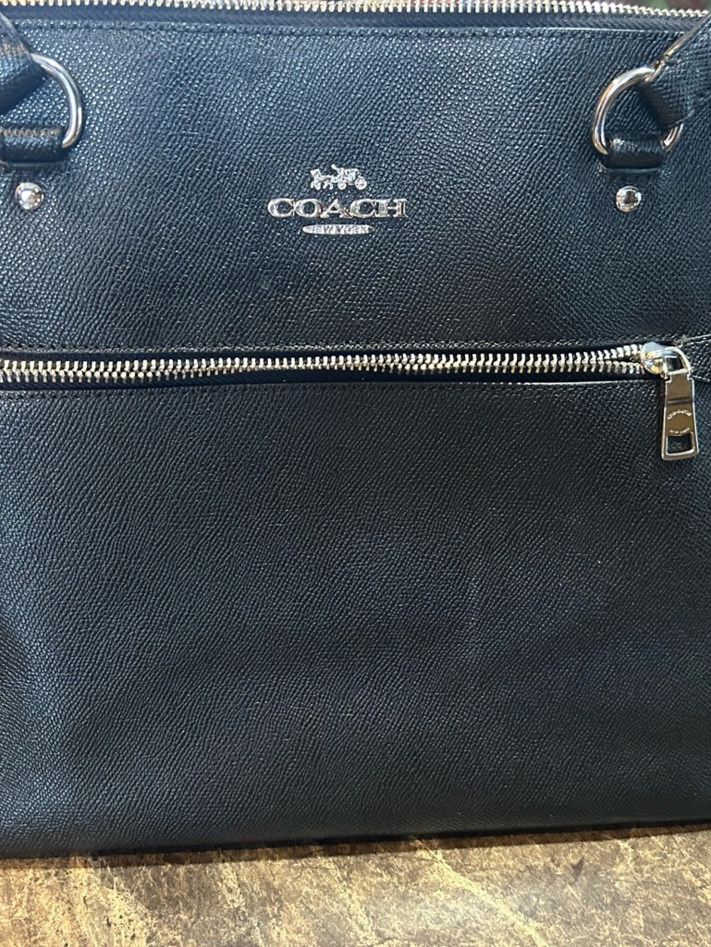 COACH Black pebbled leather larger Tote with Nickel/Silver Hardware